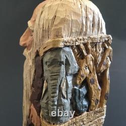 VTG Art Populaire en Bois Sculpté Carré Résine Arche de Noé Signée DJM'91 Donis Mitchell