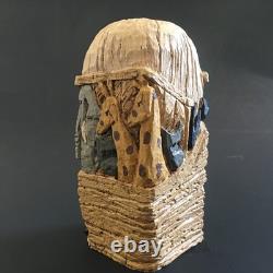 VTG Art Populaire en Bois Sculpté Carré Résine Arche de Noé Signée DJM'91 Donis Mitchell