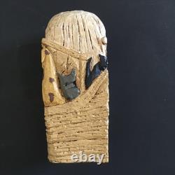 VTG Art Populaire en Bois Sculpté Carré Résine Arche de Noé Signée DJM'91 Donis Mitchell