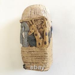 VTG Art Populaire en Bois Sculpté Carré Résine Arche de Noé Signée DJM'91 Donis Mitchell