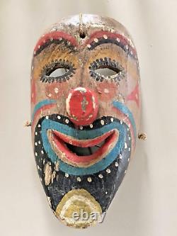 Very Old Clown Payaso Masque en bois sculpté et peint à la main Art populaire de danse au Mexique