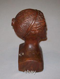 Vieille Antique Vtg 19ème C 1800s Folk Art Main Sculptée En Bois Femme Buste Figure Nice