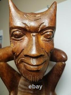 Vieille Art Populaire Devil Démon Sculpture Primitive Figure Tribal 11 Bois Sculpté