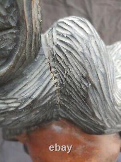 Vieille Main Sculptée En Bois Ethnic Man Folk Art Statue Buste Figurine En Bois Carving