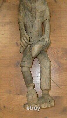 Vieille Main Sculptée Wood Man Sculpture Folk Art African Fisherman 22 Pouces