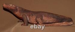 Vieille Sculpture À La Main Lézard Komodo Dragon Figurine