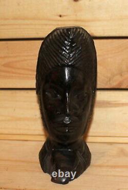 Vieille Sculpture Africaine À La Main Buste En Bois Figurine