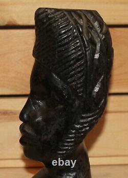 Vieille Sculpture Africaine À La Main Buste En Bois Figurine