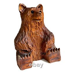Vieille Tronçonneuse Bois Sculpté Grizzly Bown Bear Folk Art Sculpture 14 X 10