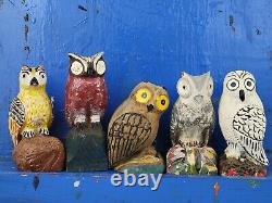 Vieilles Années 1940 Carved Owl Folk Art Kentucky Aafa Figure Oiseau En Bois Extérieur