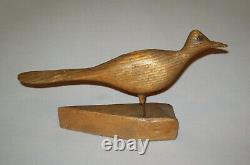 Vieux Antique Vtg Ca 1920s Folk Art Figurine D'oiseau Sculpté D'un Roadrunner Très Nice
