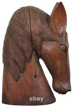 Vieux Bois Sculpté Folk Art Horse Head Bust Art Sculpture Equestrian Artisan