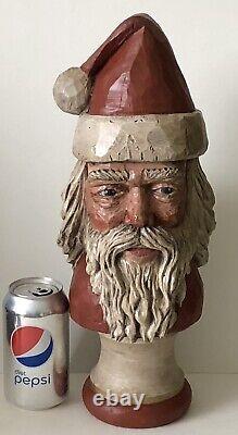 Vintage 1992 Christopher La Montagne Santa Claus en bois sculpté et peint à la main de style folklorique de grande taille