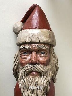 Vintage 1992 Christopher La Montagne Santa Claus en bois sculpté et peint à la main de style folklorique de grande taille
