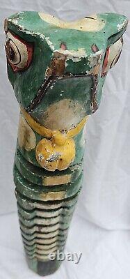 Vintage 32 Art Populaire Sculpté à la Main en Bois Unique Lézard Gecko Grenouille Totem Porte-CD
