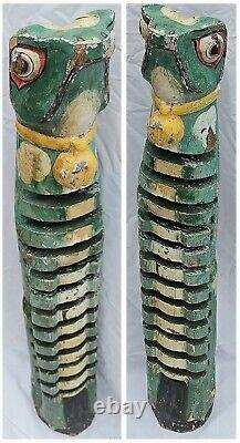 Vintage 32 Art Populaire Sculpté en Bois OOAK Fait Main Lézard Gecko Grenouille Totem Support de CD