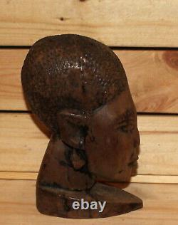 Vintage Africain Taille À La Main Bois Femme Buste Figurine