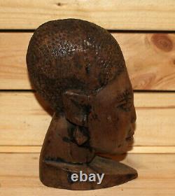 Vintage Africain Taille À La Main Bois Femme Buste Figurine