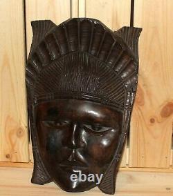 Vintage African Folk Art Main Sculpture En Bois Mur Suspendu Masque