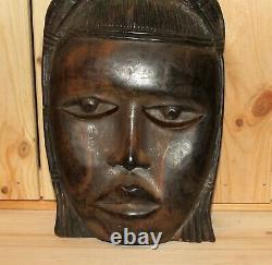 Vintage African Folk Art Main Sculpture En Bois Mur Suspendu Masque