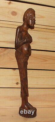 Vintage African Sculpture À La Main Nude Femme Figurine