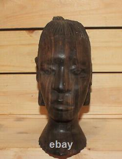 Vintage African Taille À La Main Bois Femme Tête Figurine