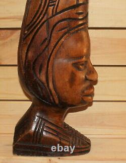 Vintage African Taille À La Main Tête Homme En Bois Figurine