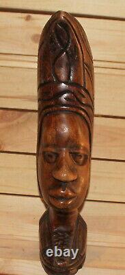 Vintage African Taille À La Main Tête Homme En Bois Figurine