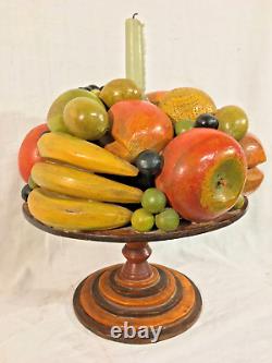 Vintage American Folk Art Lg. Pièce Centrale De Sculpture De Fruits De Bois Sculptés C 1930-60s