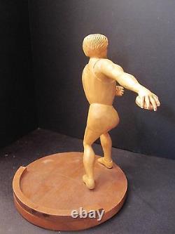 Vintage American Folk Art Track & Field Discus Thrower Figure Wood Carving Sport