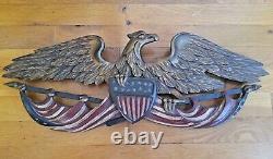Vintage Antique Bellamy Style Eagle 24 X 9 Sculpté À La Main En Bois Folk Art Americana
