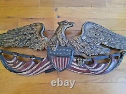 Vintage Antique Bellamy Style Eagle 24 X 9 Sculpté À La Main En Bois Folk Art Americana