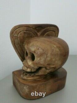 Vintage Book Ends Skull & Heart Carved Wood Folk Art Nouveau-mexique Rare
