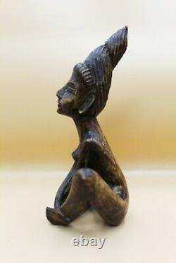 Vintage Ebony Wood Hand Carved Statue Figurine African Woman Sculpture Folk Art