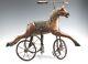 Vintage En Bois Sculpté Cheval Tricycle Vélo Folk Art Home Décor Jouet