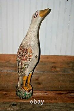Vintage Folk Art Bois Sculpté Et Grue Peinte Goose Decoy Bird Mexicain 29 H
