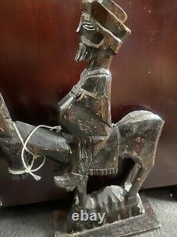 Vintage Folk Art Don Quichotte & Figurines Sculptées En Bois De Sancho 14.5 Et 11
