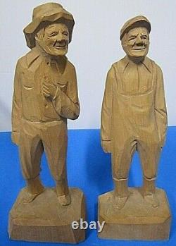 Vintage Folk Art Lionel Dube Canada Sculpté À La Main Sculpted 2 Old Men Figurines