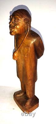 Vintage Folk Art Wood Carving Of A Doctor Withstethoscope & Glasses