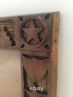 Vintage Hand Carved Folk Art Wood Picture Frame 8 X 10 Stars Shields Cannons