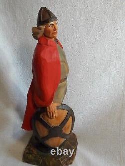 Vintage Henning 15 Viking Warrior Main Sculptée Figurine En Bois Peint Norvège Grande
