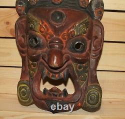 Vintage Indonésien Sculpture À La Main Mur En Bois Suspension Masque Tribal
