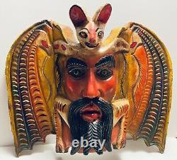 Vintage Mexicain Diablo Devil Bat Folk Art Pièce Murale Bois Sculpté Mexique Grande