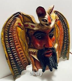 Vintage Mexicain Diablo Devil Bat Folk Art Pièce Murale Bois Sculpté Mexique Grande