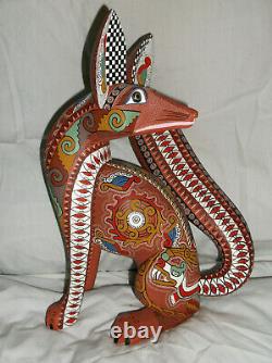Vintage Oaxacan Wood Carving Fox Par 1st Wave Master Carver Bertha Cruz