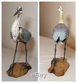 Vintage Qualité Main Canard Rivage Oiseau Art Populaire En Bois Sculpté Sculpture Statue Leurre
