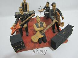 Vintage Rock Band Folk Art Wood Sculpté Sony Amp Yamaha Clavier Guitare Tambours