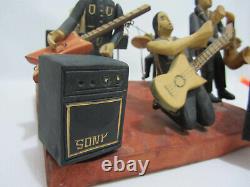 Vintage Rock Band Folk Art Wood Sculpté Sony Amp Yamaha Clavier Guitare Tambours