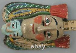 Vintage Sculpté Masque Visage Art Folklorique Double Visage Ooak Mur Suspendu Décoration