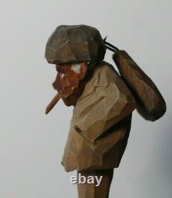 Vintage Vers 1940 En Bois Sculpté Suédois Hobo Avec Satchel Folk Art Carving